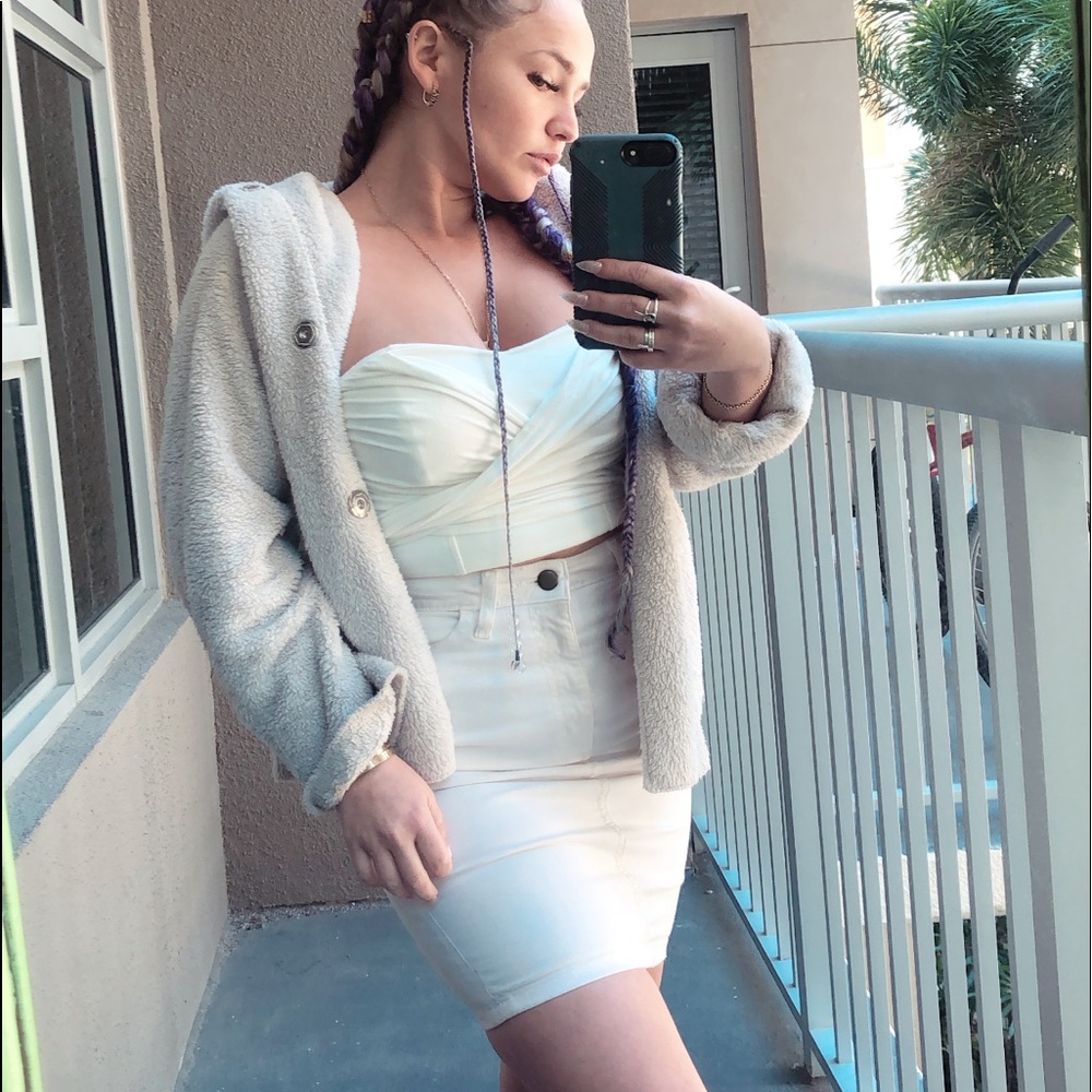 Slim waist white pencil skirt denim